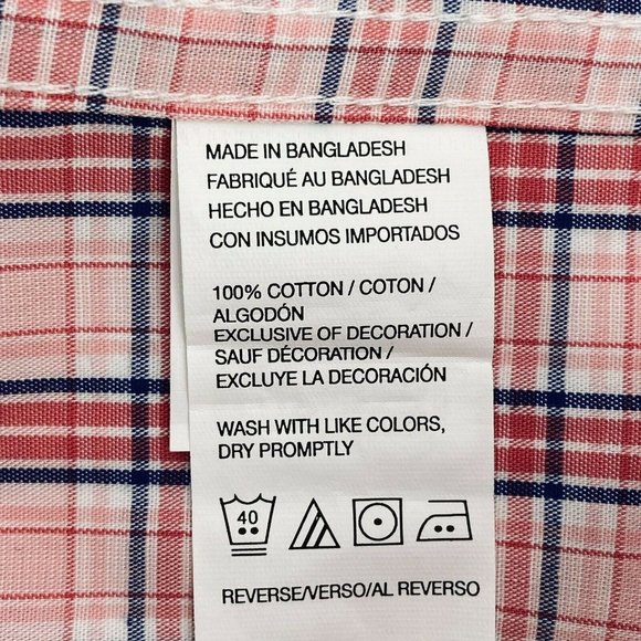 Izod Mens Flip Cuff Button Down Size S Premium Shirt Pink Blue Plaid Preppy - Picture 7 of 10
